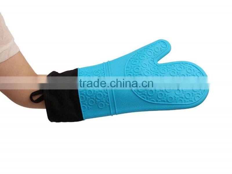 Blue Color Silicone Long Glove With Cotton For Cooking