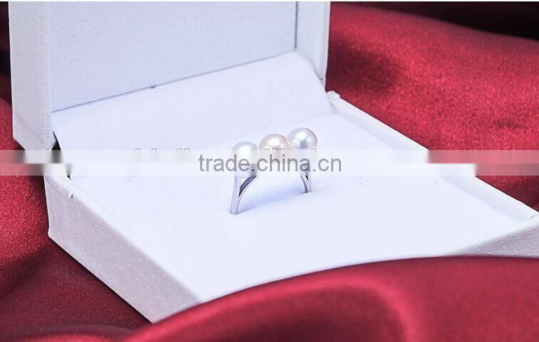 Strong light perfect round sliver natural freshwater pearl ring
