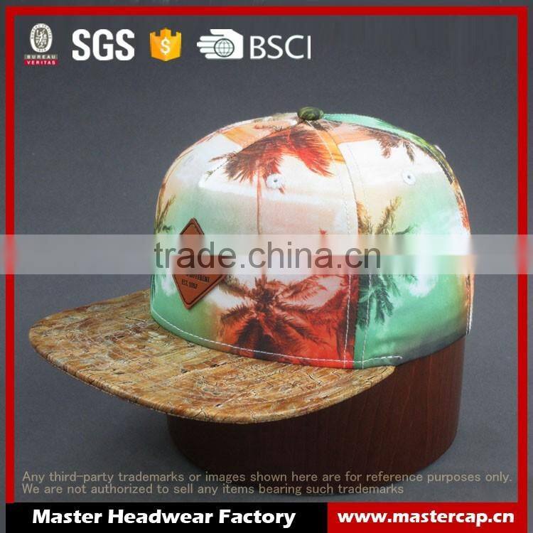 Heat transfer print 5-panel snapback cap with PU label