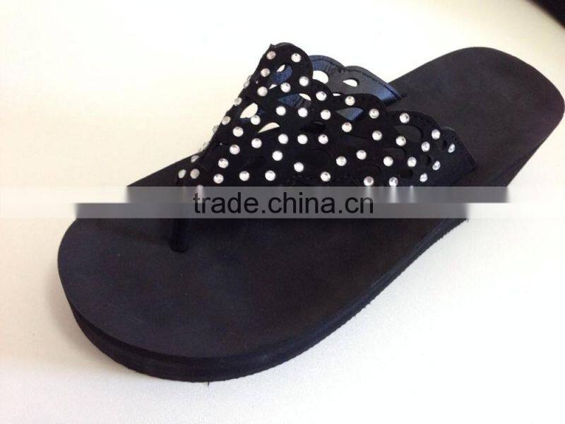 very popular leopard pu upper with charming trim for new beach wedge sandals