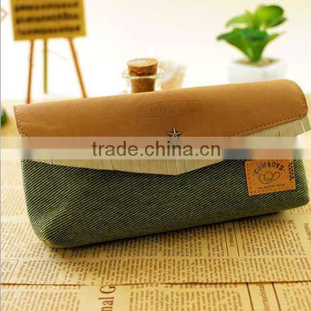 wenzhou cheap custom fabric school pencil case with button for adult