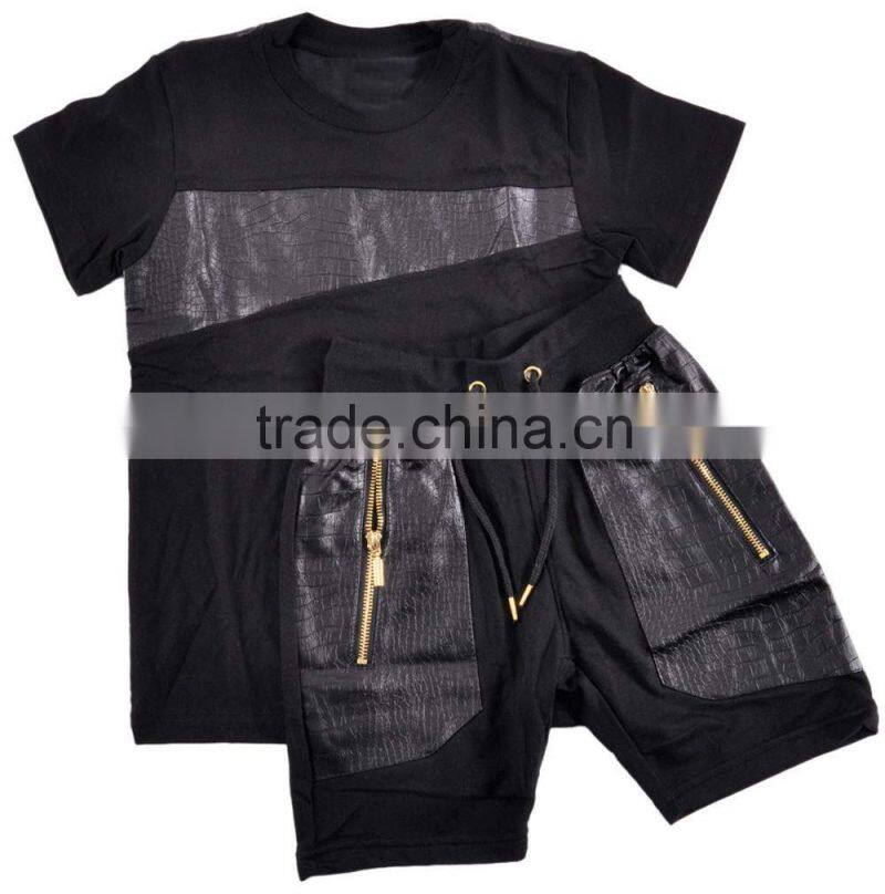 PU Leather Snake Skin French Terry Tee Shirt Shorts Set