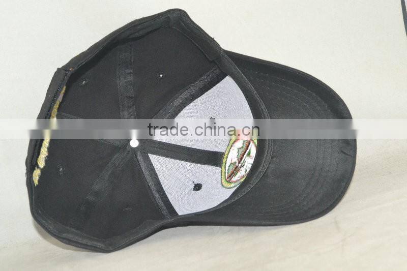 Guangzhou hat factory professional custom / 100% cotton /6 panel / embroidery logo/black baseball cap