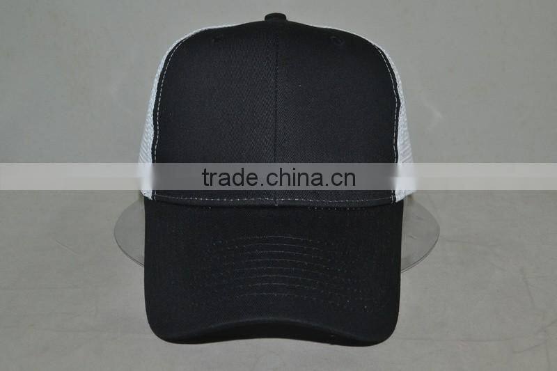 Guangzhou hat factory professional custom 100% polyester in black/white trucker cap