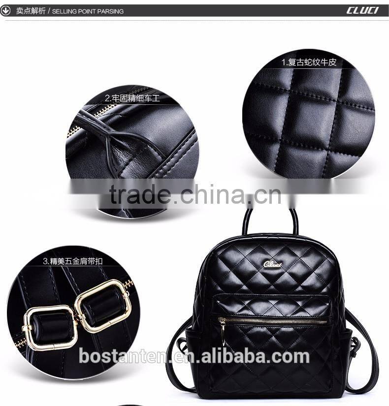 lattice style women waterproof leather backpack laptop shoulder bag zipper