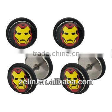 316l surgical steel logo iron man fake ear plug body jewelry