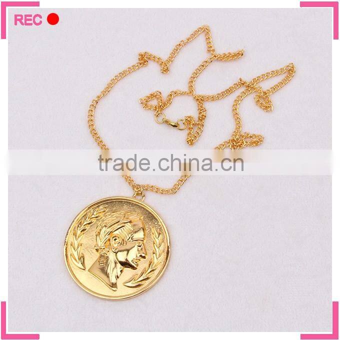 Imitation gold plated necklace with badge pendant, gold necklace without stones