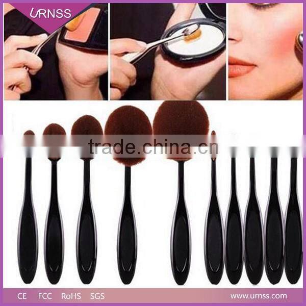 Hot sale Professional 10pcs Oval Toothbrush Makeup Brushes Set