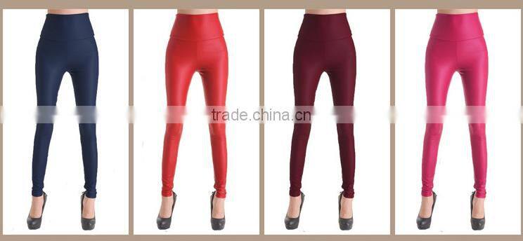 Punk Style Spring Summer Ladies Sexy Leather Look High Waist Stretch Leggings Sex Women Tights Black Leather Pants Size 6-14
