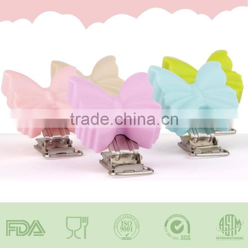 New design colorful hexagon baby pacifier chain clamp silicone gel