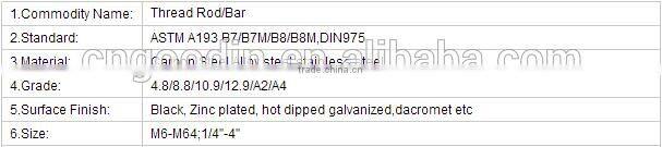 STAINLESS STEEL SS 304 316 THREAD ROD DIN975,hot sale threaded rod internal thread