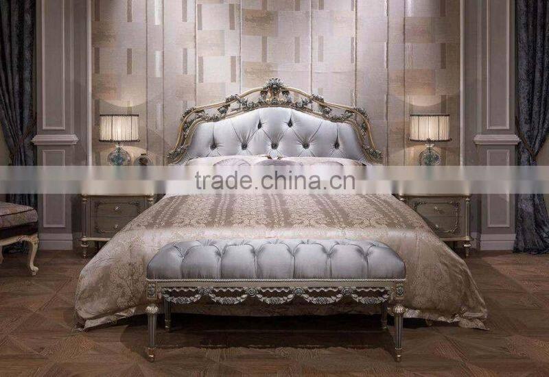 Antique Cool Grey Bouquet Upholstered Bedroom Furniture Set, Flower Decorated Princess Bedroom Set
