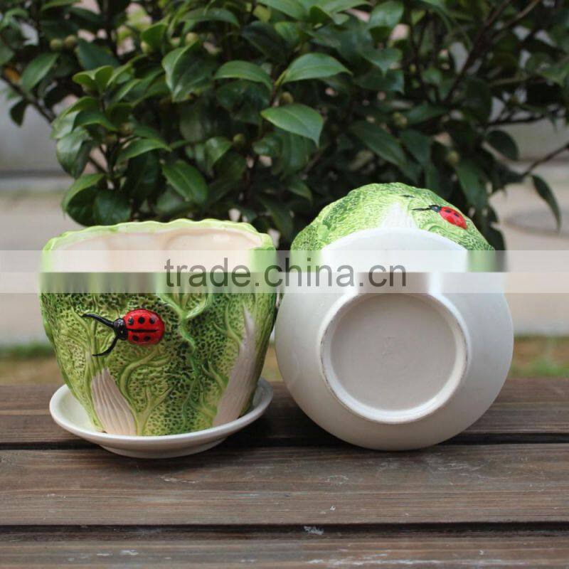 Attractive cabbage shape ceramic small decorative planters
