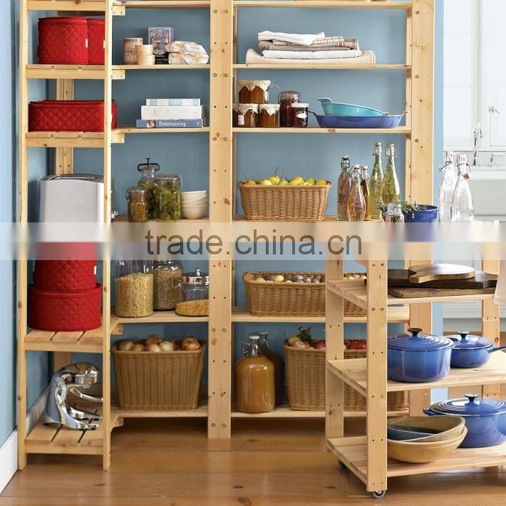 Natural Wood Shelving-Utility Cart with Wheels Wooden Shelf