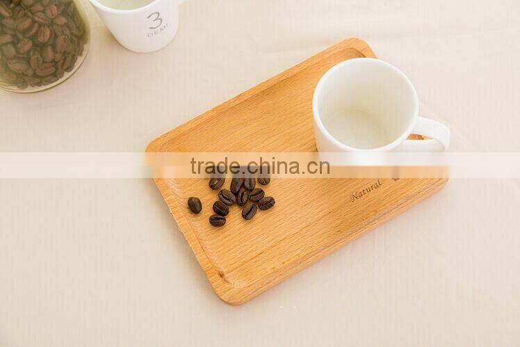 Wood Rectangle Sculpture Flower Coffee Tea Dessert Food Serving Plate Tray