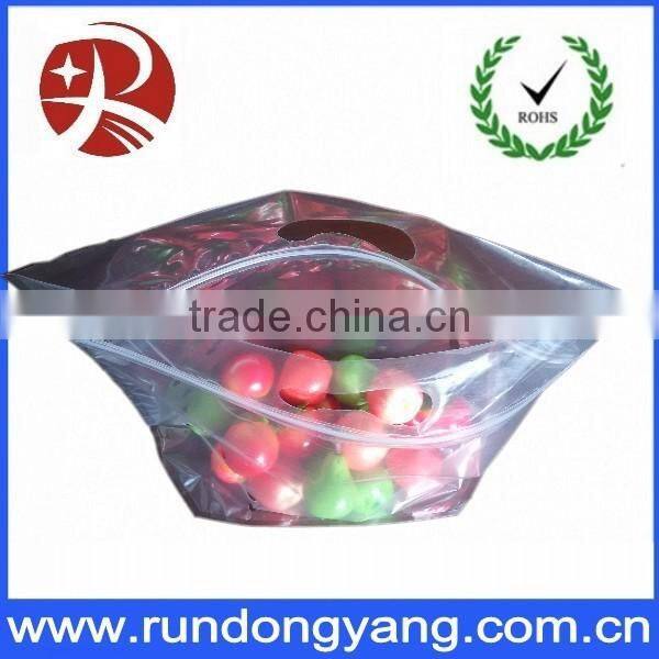 transparent CPP slider zip lock fruit bag with handle and air holes