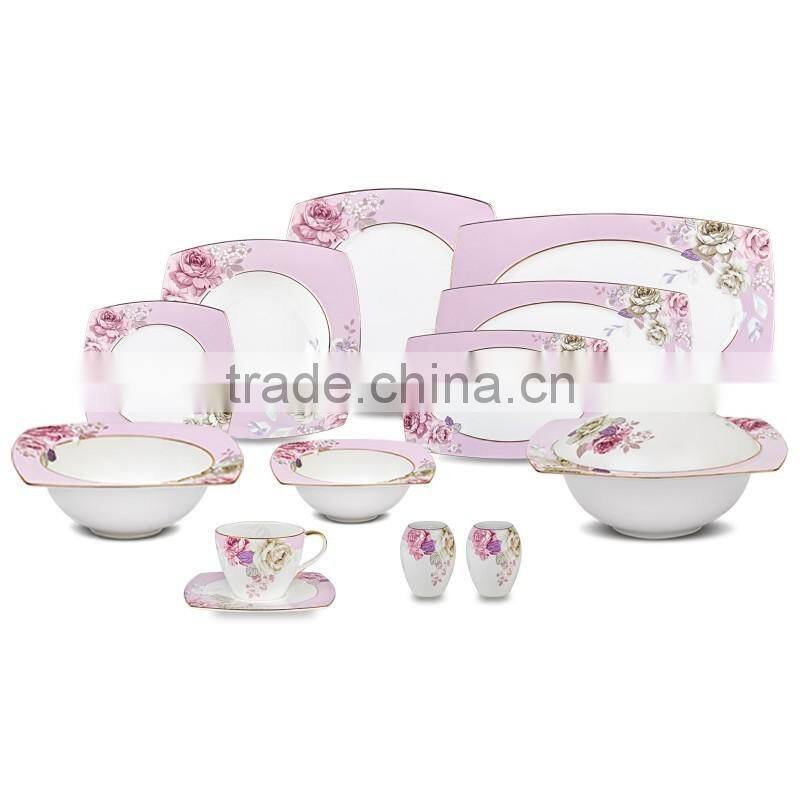 Fine porcelain square dinner set luxury 72pcs/75pcs/125pcs dinerware with romatich decal