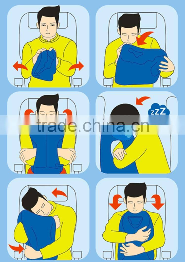 Toprank New Design Folding Automatic PVC Flocking Concave Shape Tray Table Inflatable Travel Pillow For Airplane Office Nap