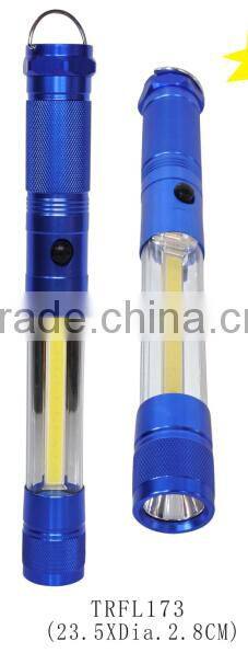 Portable 2 in 1 aluminum COB flashlight strong light torch