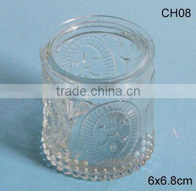 clear cylinder glass candle holder with pattern design