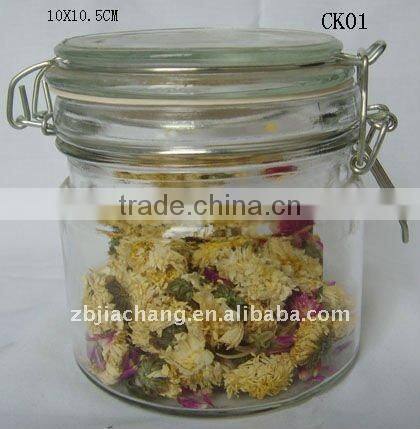 air-tight mini cylinder glass storage jar with metal clip top