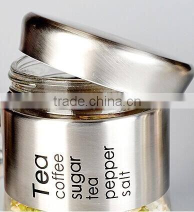 stainless steel casing glass jar for spices/coffee/tea