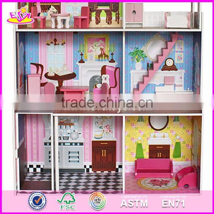 2017 Best preschool pretend play large wooden kids doll house set W06A248