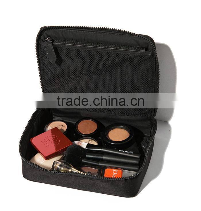 Black pu leather designer makeup bag with professional