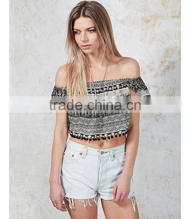 2016 latest Safari off shoulder giraffe aztec sexy crop top HST8002