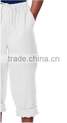 Men's White Drawstring Linen Pants
