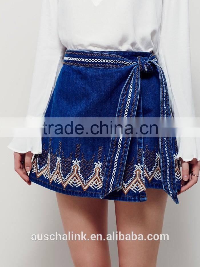 new arrival young girls embroidery denim mini skirt customized 2016