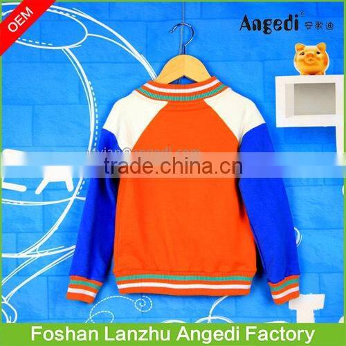 children's winter apparel Boy's fashion stylish baseball overcoat jacket v-neck casual sweatshirt with patch applique work