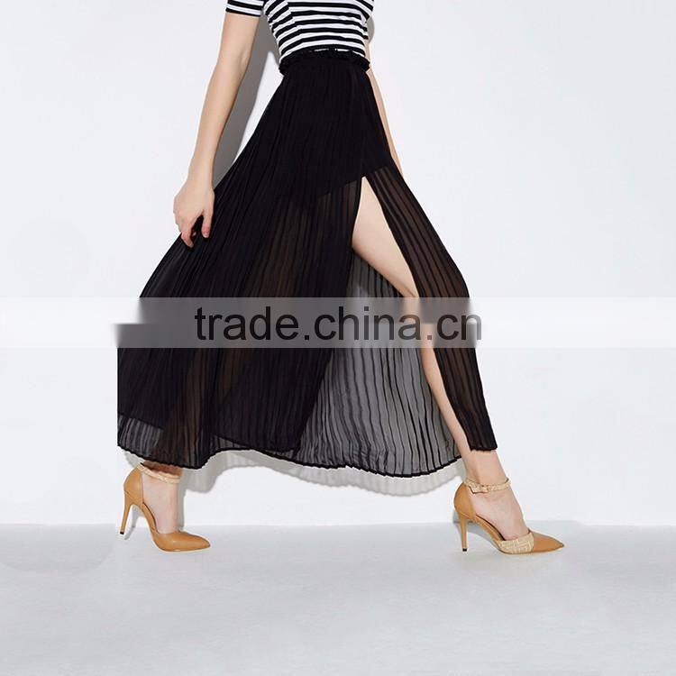 HAODUOYI Women Slit Side Chiffon Maxi Casual Skirt