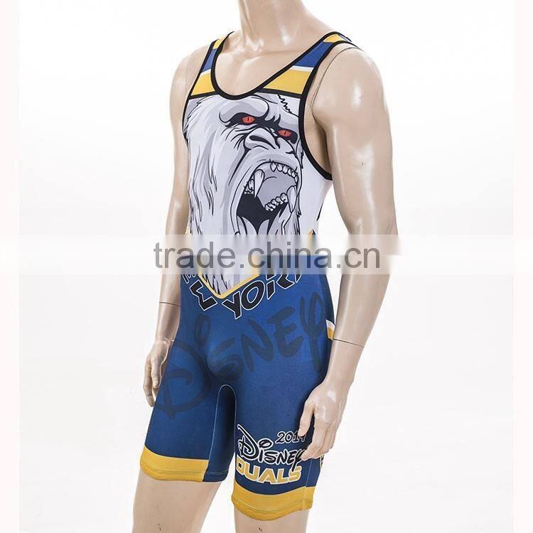 Latest cool sublimation print cheap custom wrestling singlets