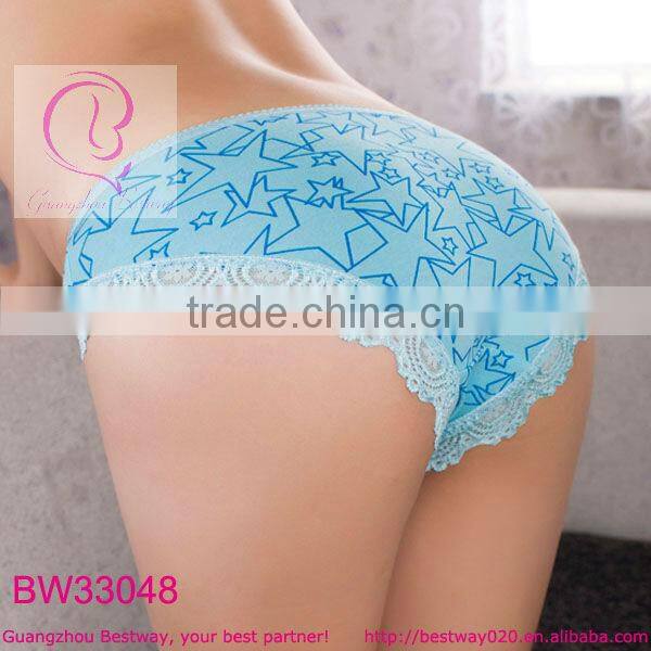 Ladies blue star underwear with lace trim