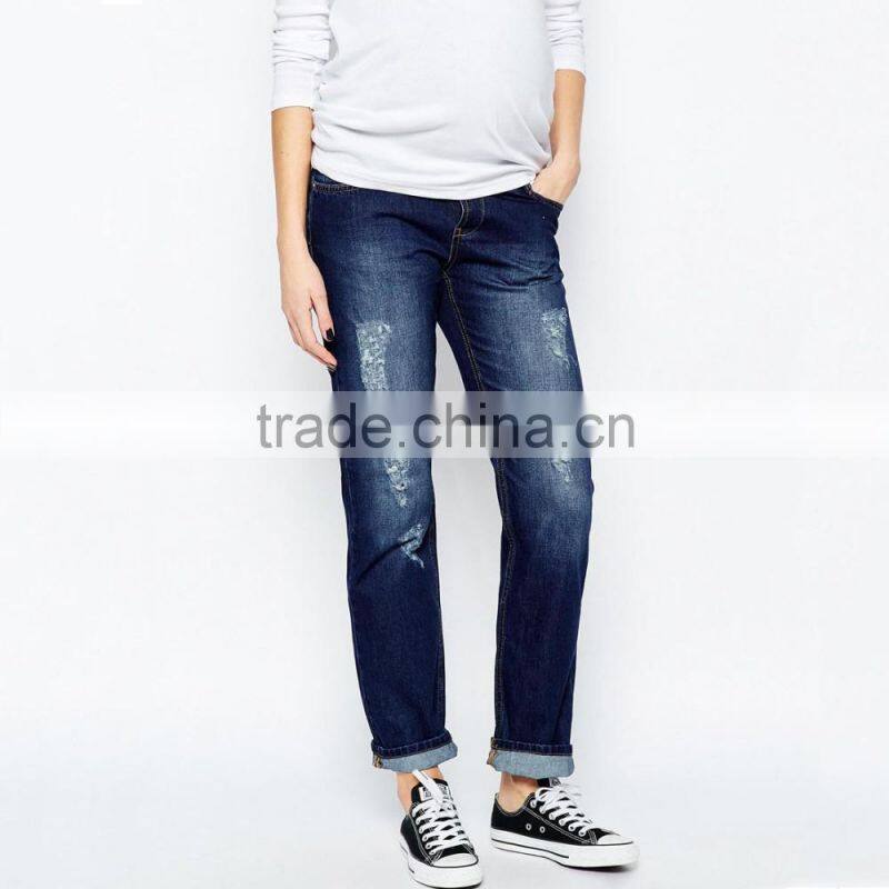 women ripped fashion blue loose style maternity jeans