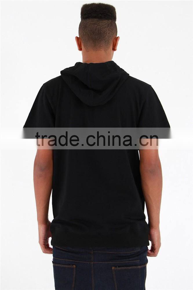 Cheap black/grey thin fleece blank hoodie short sleeve pullover hoodie