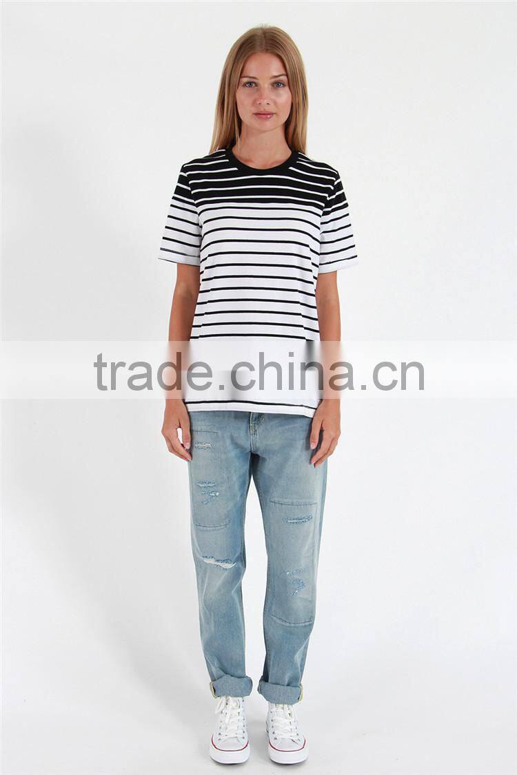 Summer fashion blank striped t shirt female t shirt for hot sale