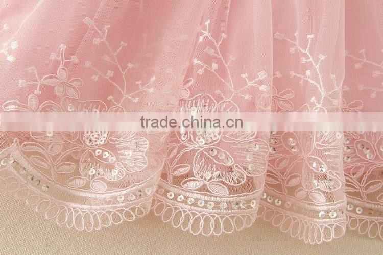 2017 Vietnam Summer simple baby frock design Pink short sleeves Bow-knot Sweet birthday party dresses Turkish clothes