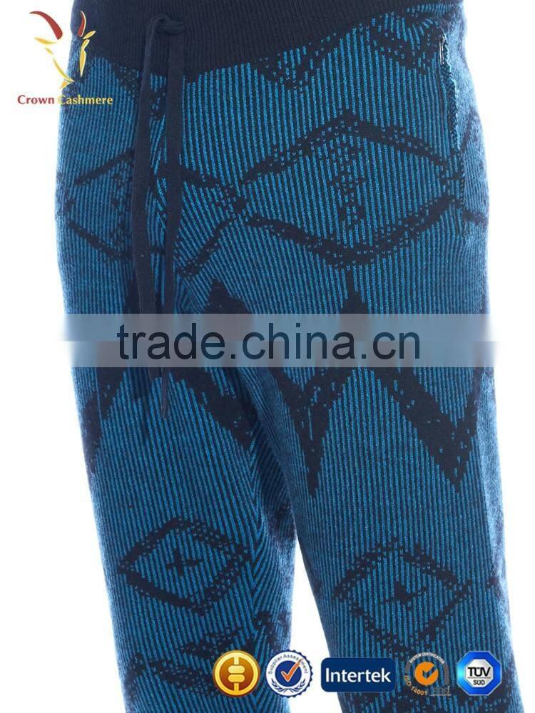 Men winter wool knit intarsia pants