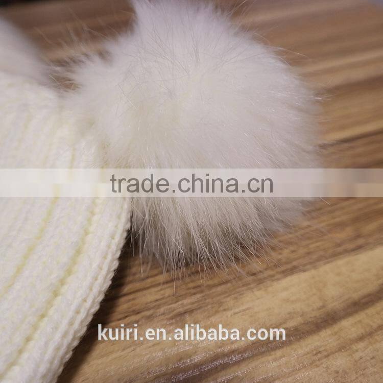 High quality cashmere knitted hat with double fur poms KR-H010