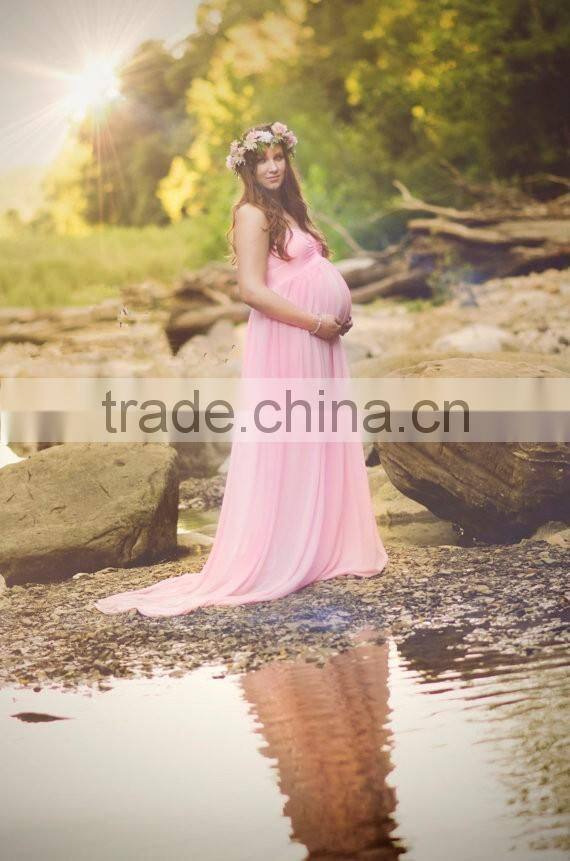 Maternity Pink Chiffon Floor Length Dress Bridesmaids Flower Girls Wedding Dress