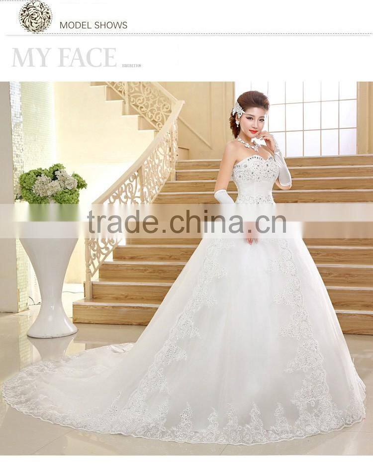 Strapless white gown korean style dropped lace wedding dress patterns