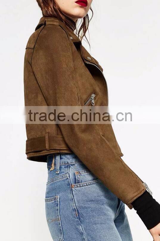 Runwaylover EY1066C 2016 New fashion short women Suede fabric basic jacket