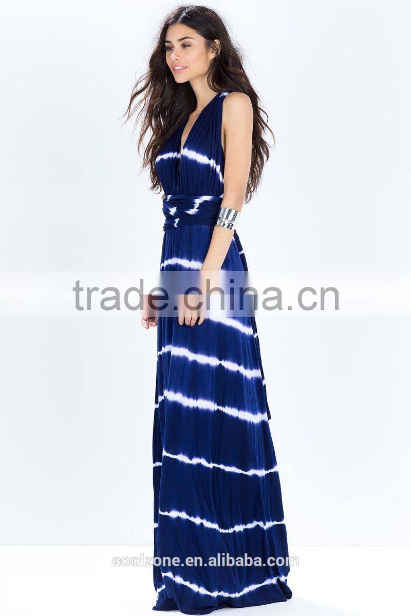 Fashion cross halter tye die women maxi dress floor lenght long dresses