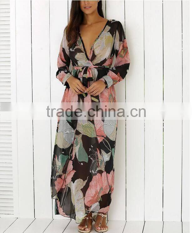 Fashionable Latest Designs Chiffon Maxi Dresses Fabric Wholsale With Digital Print