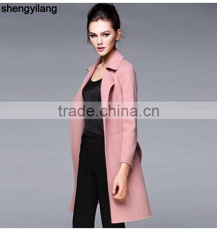 girls Korean Wool double fleece thin fabric midi long luxury coat manufacturer