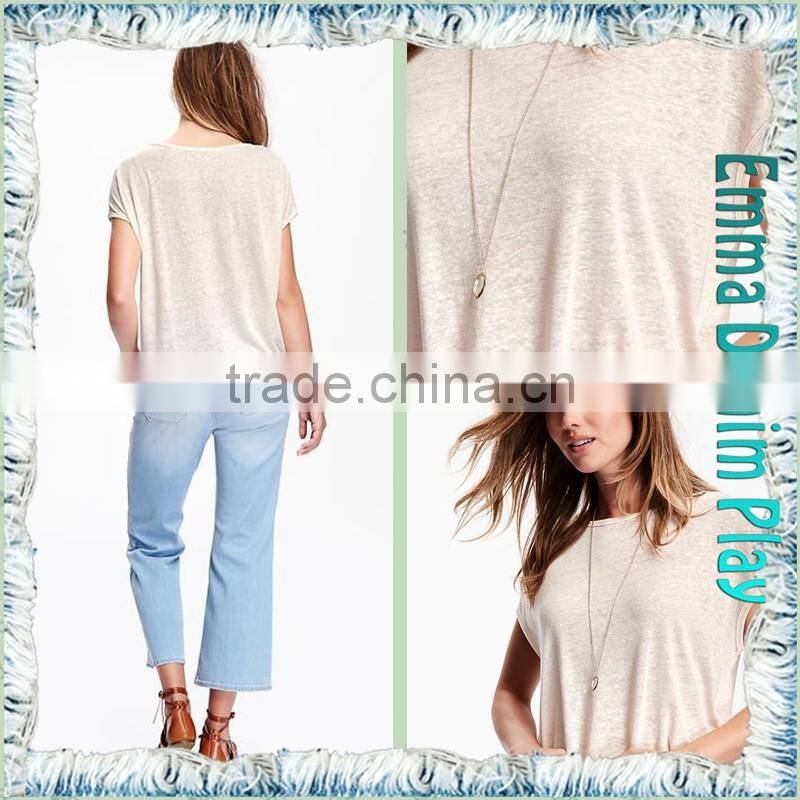 Casual Wear Ladies Sexy Thin Fabric Boat Neck T-Shirts for Hot Summer