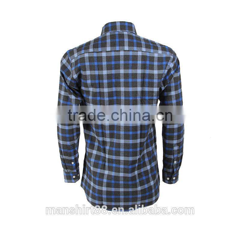 2016 100% cotton high quality blue color fitted flannel shirts for men