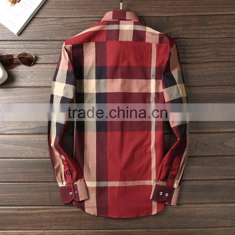 Fancy red and black big check men casual shirt embroidery design